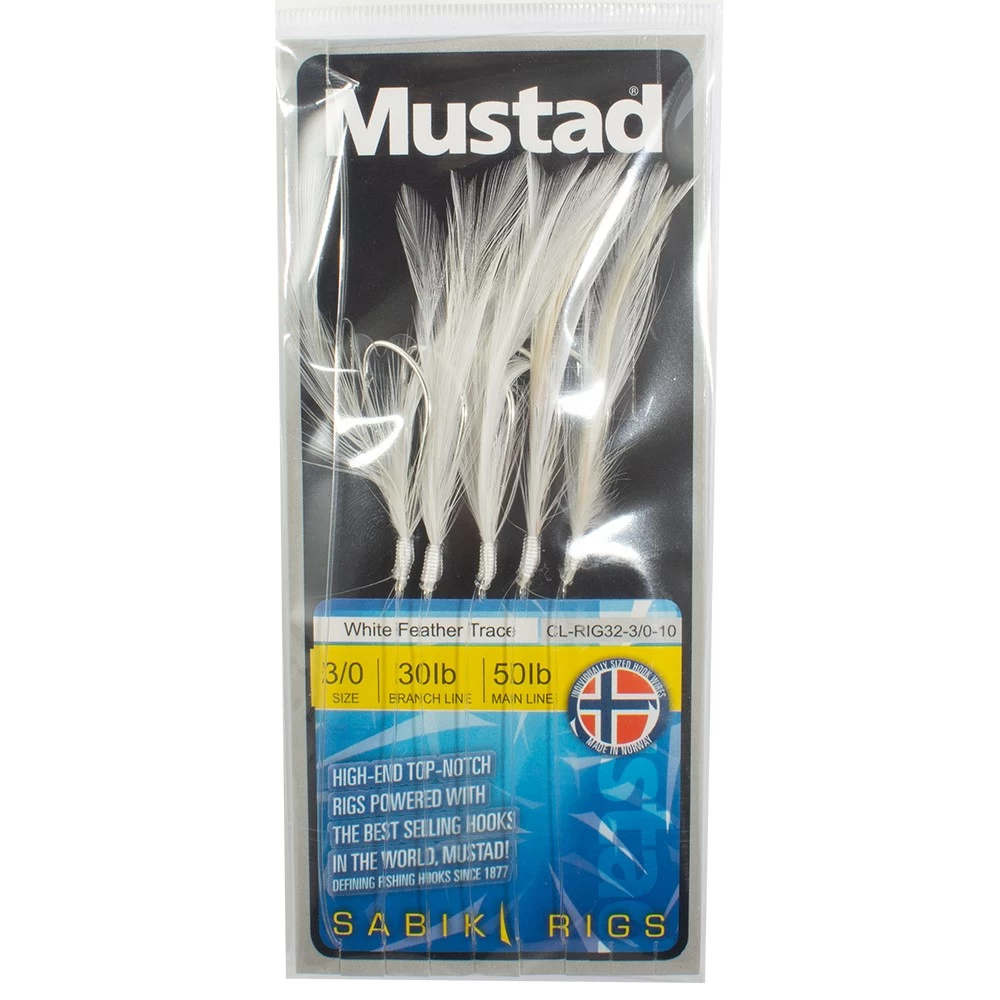 Mustad White Mackerel Feather Trace – 5 Hooks 3 Mustad White Mackerel Feather Trace – 5 Hooks